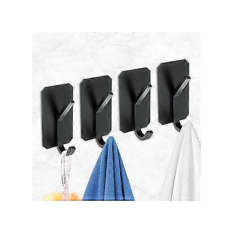 Wandklebehaken, 4 Stück Klebehaken, Küchenhaken zum Aufhängen von Handtüchern, Hüten, Schlüsseln, Taschen (Schwarz)