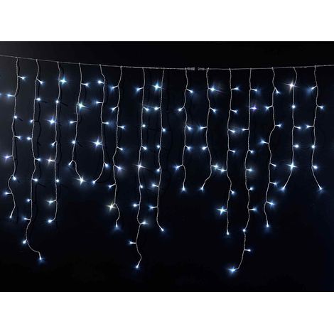 Luci di Natale connettibili a pioggia, cascata con 80 fili pendenti e 608 led bianco freddo, Cascata: m 8 x 1 H