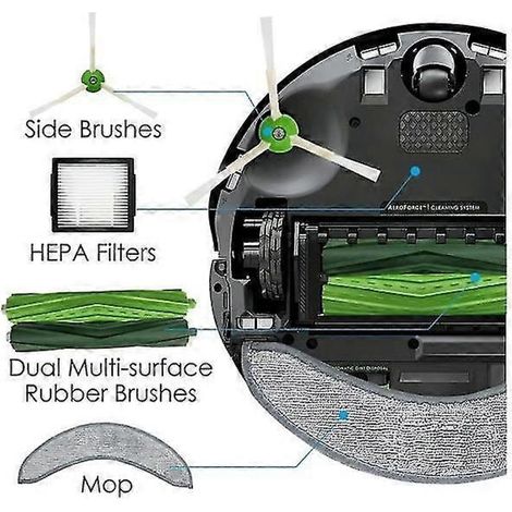 Aspirateur robot Roomba J7+ Combo avec brosse en caoutchouc, filtre HEPA, brosse latérale, chiffon de nettoyage et accessoires.-AquaForge