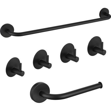 Porte-Serviettes Mural de 60CM avec Porte Papier Toilette et 4pcs Crochets Adhésifs, Set d'accessoires de Salle de bain, Noir
