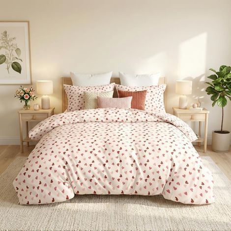1 Housse De Couette 140x200 Cm, Motif Cœur, Microfibre Douce, Avec 1 Taie D'oreiller 65x65 Cm, Pour Lit 1 Personne (1/3)