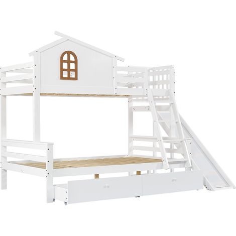 Etagenbett mit Rutsche, Treppe und Schubladen, Weiß, 90x200 / 120x200 (1/5)