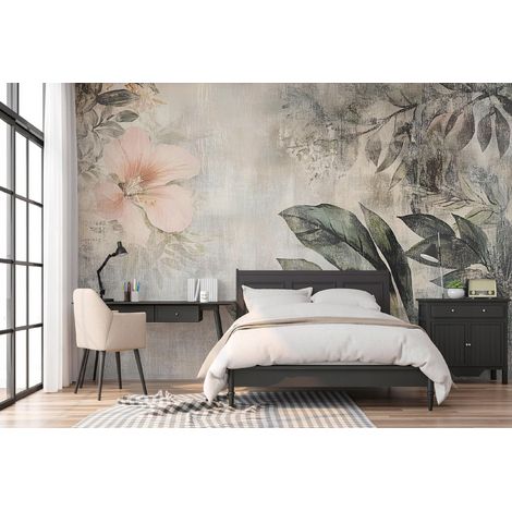 Vlies Fototapete Botanisch 150x105 cm, Tapeten, für Wohn und Schlafzimmer, Vliestapete Wandtapete Tapete 3D Effekt- inkl. Kleister - Blätter Blumen vintage grau, WallArena (1/4)