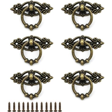 6 pcs Poignée de Tiroir Vintage Poignée D'armoire Classique 65 x 25 mm Boutons de Porte Pour Cuisine Salon Chambre Placard Armoire Dressing - Antique bronze