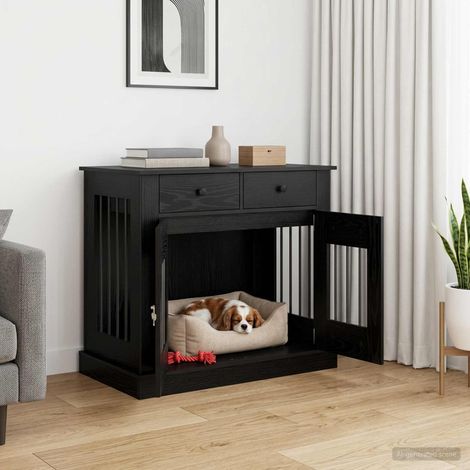 Meuble de cage pour chien Chêne noir 90 x 47,5 x 80 cm (1/5)