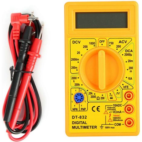 Multimètre numérique portable DT-832, mesureur de tension, de courant et de résistance AC/DC avec avertisseur sonore, jaune (1/4)