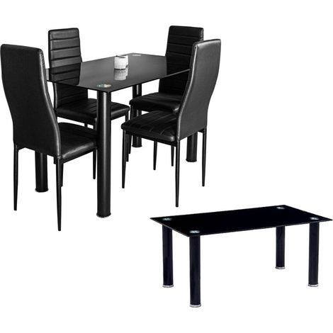 Pack Elegance: Mesa de Cristal Templado + 4 Sillas Polipiel + Mesa de Centro de Cristal Templado (1/5)