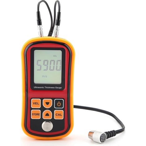 Medidor de espesor ultrasónico digital, pantalla LCD grande, medición de velocidad del sonido, calibración automática, 5 MHz, de 1,2 a 300 mm, para metal, acero, chapa, plástico y cerámica (batería no (1/5)