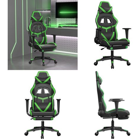 Gaming-Stuhl mit Fußstütze Schwarz und Grün Kunstleder - Gaming-Stuhl - PC-Stuhl - Gamer Chair - Ergonomischer Stuhl - Schreibtischstuhl - Home & Living (1/5)