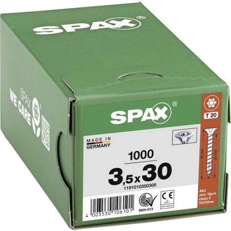 Spax – Vis à bois tête fraisée 3.5 mm – Longueur 30 mm – Acier WIROX – 1000 pièces – Vissage rapide en série