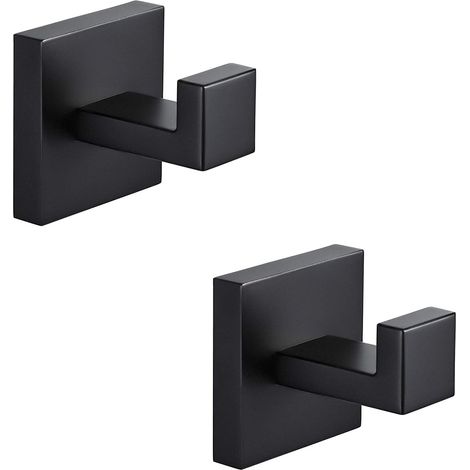 Crochet porte-serviettes mural en acier inoxydable 304, idéal pour serviettes, peignoirs et vêtements. Compatible avec la cuisine et la salle de bain. Fixation murale avec vis. Lot de 2 (noir). (1/4)