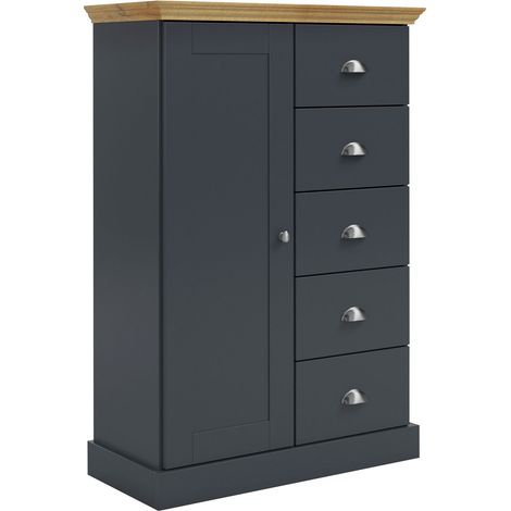 Motala-Commode avec 1 Porte 5 tiroirs en aspect bois anthracite (1/5)