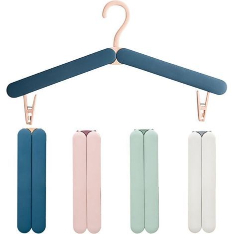 4 Pièces Cintres Pliables,Cintres Plastiques Portables,Cintre Pliable Voyage avec Clip,Cintre Pliant pour la Maison, l'hôtel, Les Voyages, Le Camping(Blanc, Rose, Bleu, Vert) (1/5)