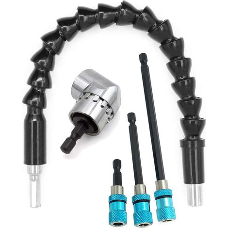 1 pièces 105 perceuse à angle droit extension de fixation magnétique + 1 pièces Angle Flexible extension Bits (295 mm) + 3 pièces Tige hexagonale à dégagement rapide extension Tournevis porte embout (1/5)