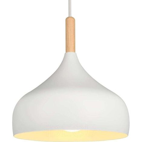 Lustre Suspension Rétro 24CM Suspension Luminaire Moderne Style Scandinave Forme de Goutte Plafonnier E27 Métal Bois Lampe Suspension pour Chambre Salle à Manger Cuisine Salon (1 Pack Blanc) [Classe é