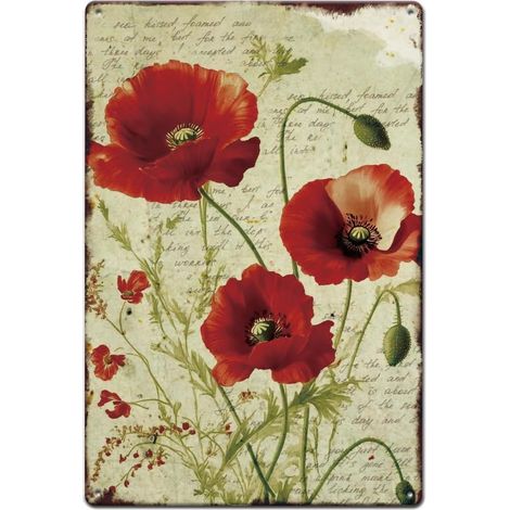 Plaque Metal Vintage Coquelicot Rouge Panneau en Métal Floral Panneau en Métal à Thème Botanique Plaque Murale Decorative Art Mural de Fleurs de Bar Maison Homme Panneau Decoratif Exterieur (1/5)