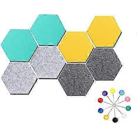 Lot de 8 panneaux hexagonaux en feutre autocollant pour tableau d'affichage, avec punaises (1/5)