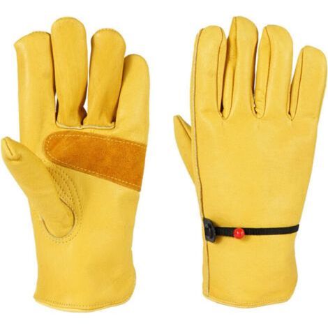 Gardening Gloves for Men/Women, Cowhide Leather Work Gloves, Anti-thorn and Anti-cut Garden Work Gloves - Yellow Thickening (1/5)