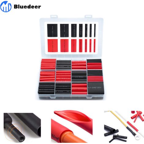 400 Pièces Kit de Gaine Thermorétractable Etanche - 3:1 Tube Thermoretractable à double paroi - Revêtement adhésif - Gaine Thermo - Noire, Rouge