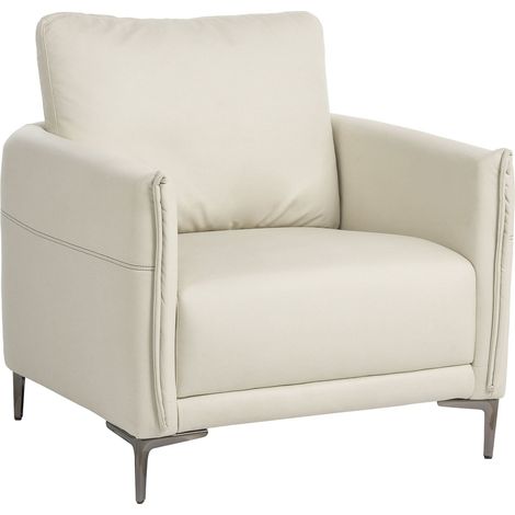 Poltrona imbottita in tessuto beige chiaro con gambe in metallo stile moderno Cilens (1/5)