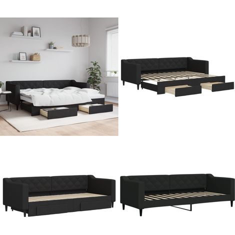 Tagesbett Ausziehbar mit Schubladen Schwarz 80x200 cm Stoff - Schlafcouch - Sofa Bett - Gästebett - Tagesbett - Wohnzimmer Möbel - Home & Living (1/5)