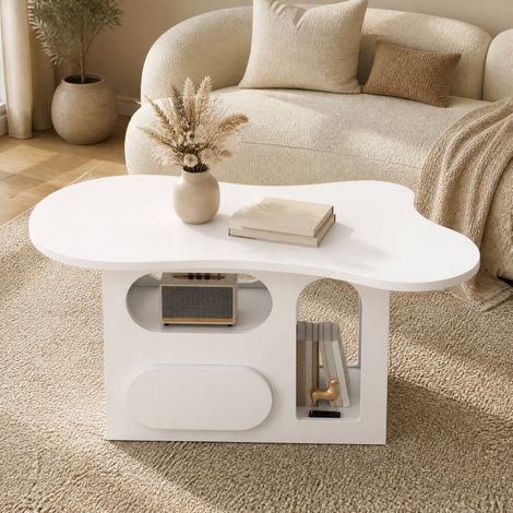 Mesa de centro 97 x 45 x 43,5 cm blanca con almacenaje para salón (1/5)