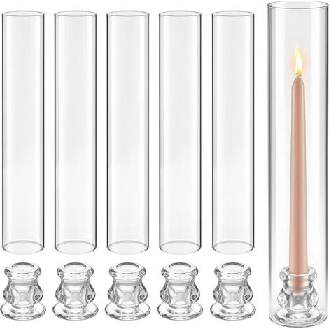 Lot de 24 bougeoirs ouragan cylindriques en verre transparent 65 x 350 mm, borosilicate résistant au vent, mariages et fêtes