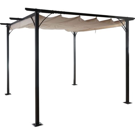 [NON UTILIZZATO] Gazebo pergola baldacchino moderno elegante giardino patio HHG-116 acciaio poliestere 3,5x3,5m avorio (1/5)