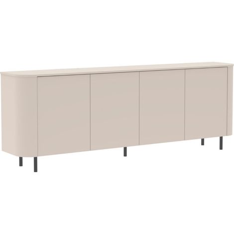 Buffet 4 portes finition laqué beige design coins arrondis pieds métal noir - LYNA