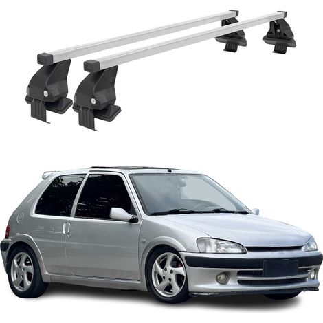 OMAC Dachträger Querträger Stahl für Peugeot 106 1991-2003 5Tür – Abschließbar – City-Crash-getestet – DIN 75302:2019 – ISO/PAS 11154:2006 – Max. 50 kg Silber (1/5)