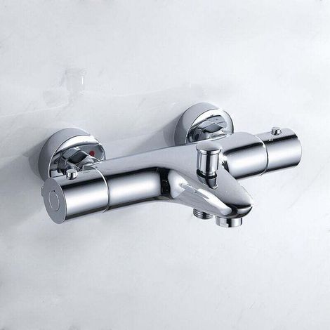 Mitigeur Baignoire Thermostatique en Laiton Chromé avec Contrôle de Température - Montage sur Baignoire (1/4)
