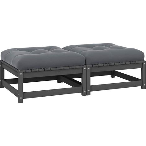 Garten-Fußhocker mit Kissen 2 Stk. Grau Massivholz Kiefer