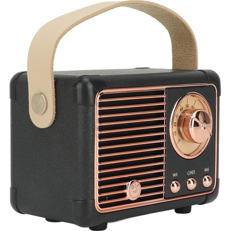 Enceinte Bluetooth rétro, style vintage, mini enceinte portable sans fil pour cuisine, bureau, chambre, extérieur, noire (1/5)