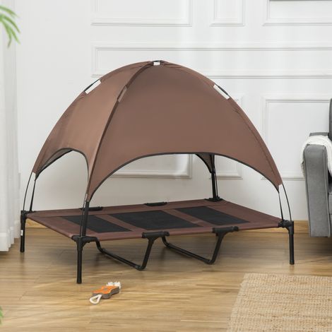 Cuccia per cani/gatti con gambe, in tessuto Oxford microforato resistente ai raggi UV, con parasole e borsa per il trasporto inclusi, marrone/nero