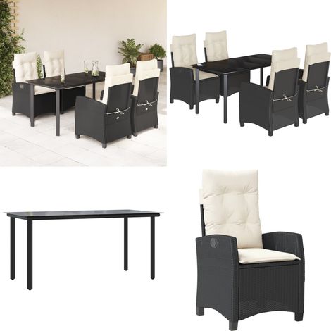 Set da Pranzo da Giardino 5 pz Nero con Cuscini in Polyrattan - Tavolo da giardino - Sedie da giardino