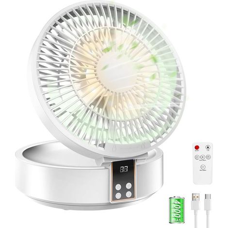 4000mAh Ventilateur Silencieux Ultra Puissant, Ventilateur de Table Portable, Ventilateur de Bureau USB Rechargeable, Batterie 120°Rotative Table Fan avec LED, Télécommande, Minuterie, 3 Vitesses (1/5)