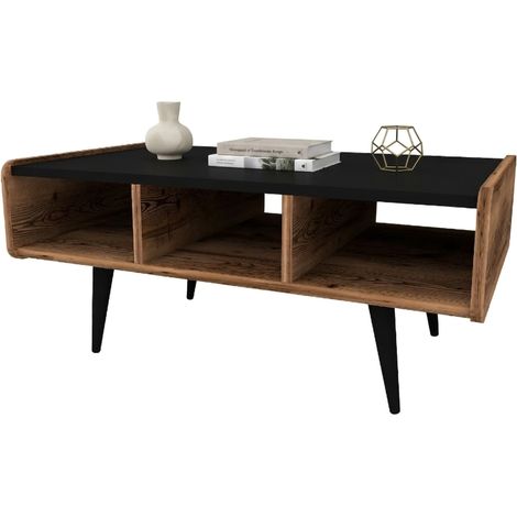 Couchtisch Mangone mit Beinen, 3 Fächer, rechteckig, 90x56x40h cm, Nussbaum Eiche Knoten
