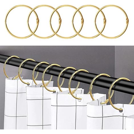 24 pièces Anneaux de Rideau de Douche, Crochets de Rideau de Douche antirouille pour Salle de Bain, Anneaux décoratifs circulaires pour Rideaux de Douche et Crochets de Tringle de Douche,Doré