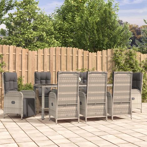 Ensemble Table et Chaise de Jardin 9 pcs - Ensemble Table à manger + 8 chaises avec coussins Gris BV650957 - BonneVie (1/5)