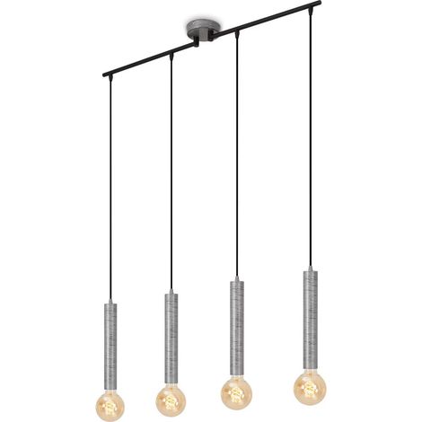 Lámpara colgante de techo 4xE27 de 85 cm, color negro y plata. Para colocar sobre la isla de la mesa del salón. (1/5)