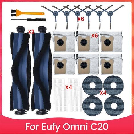 Kit d'accessoires pour aspirateur robot Omni C20 : brosse principale latérale, filtre HEPA, lingette de nettoyage, sacs à poussière, pièces de rechange (1/5)