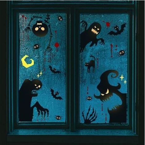 Halloween Fenêtre Autocollants, Amovible Décorations d'Halloween Sticker Citrouille Chauve-Souris Fantôme Autocollants Décoration de Fête d'Halloween pour Maisons Hantées Lot de 2 (1/5)