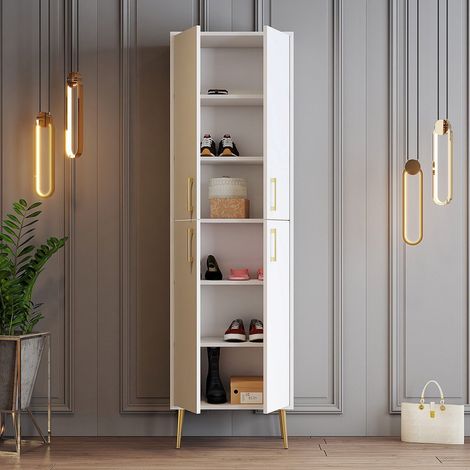 Armadio Multiuso Grande Laino, 6 Ripiani, 4 Ante, 6 Vani, 60x202h cm Bianco (1/5)