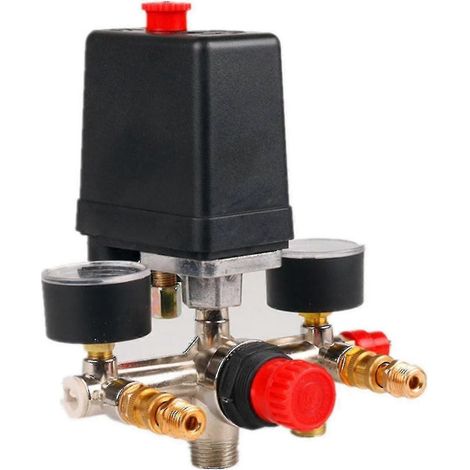 Pressostat de compresseur d'air, vanne de régulation 90-120 psi avec deux manomètres et courant de 20 A (1/5)