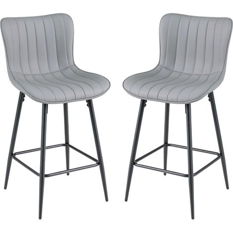 2er-Set ergonomische Barhocker mit gepolsterter Sitzfläche, Grau