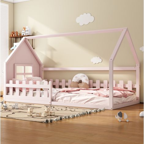 struttura letto 90x200 bambini a casetta rosa OKMYHOME (1/5)