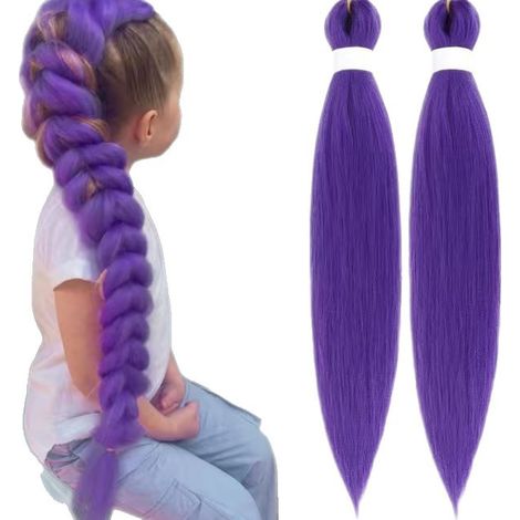 Cabello trenzado - 65 cm - 2 piezas - Cabello sintético - Extensiones de cabello - Cabello trenzado preestirado para niñas - Extensiones de cabello trenzado morado premium (1/2)
