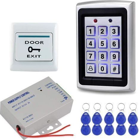 1 Kit Contrôle Accès Clavier RFID 125KHz Métal, Alimentation DC12V 3A, Bouton Sortie, 10 Porte-clés Pour Entrée (1/5)