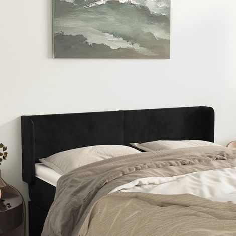 Tête de lit avec oreilles pour lit double, Tableau décoratif de chevet élégante Noir 147x16x78/88 cm Velours SDG27020 (1/5)