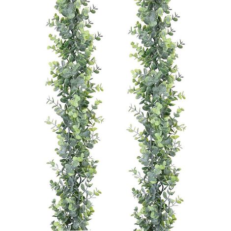 Künstliche Eukalyptusgirlande, 2er-Set hängende künstliche Ranken, Eukalyptusblätter, Bogen- und Wanddekoration, 1,8 m/Stück, UV-Schutz, für den Innen- und Außenbereich geeignet
